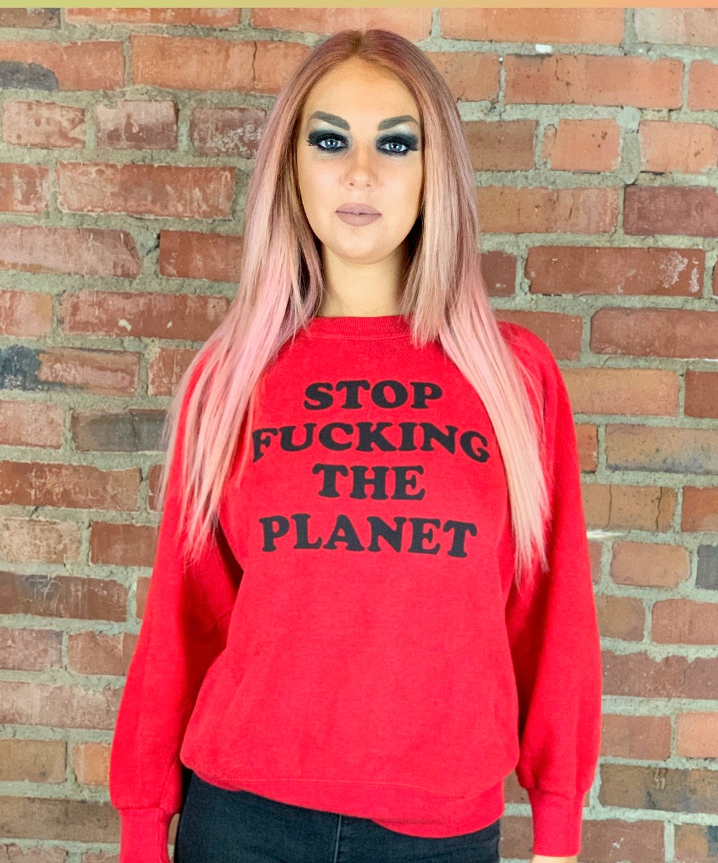 Stop F*cking The Planet Red Sweatshirt M - Wild Ones