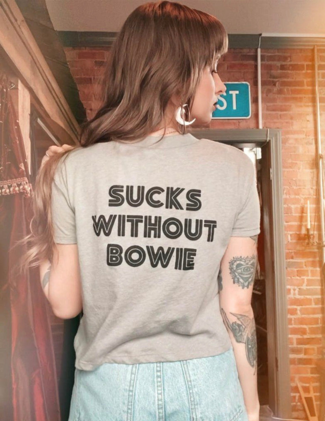 Sucks Without Bowie Crop Top in Grey - Wild Ones